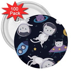 Space Cat Illustration Pattern Astronaut 3  Buttons (100 Pack)  by Wav3s