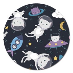 Space Cat Illustration Pattern Astronaut Magnet 5  (round) by Wav3s