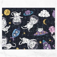 Space Cat Illustration Pattern Astronaut Rectangular Jigsaw Puzzl by Wav3s