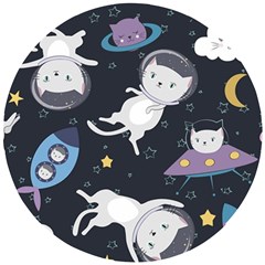 Space Cat Illustration Pattern Astronaut Wooden Puzzle Round by Wav3s