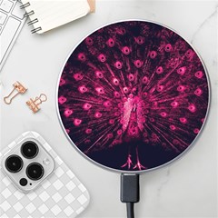 Peacock Pink Black Feather Abstract Wireless Fast Charger(white) by Wav3s