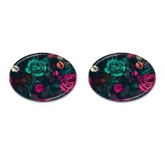 Roses Pink Teal Cufflinks (oval) by Bangk1t