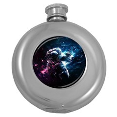 Psychedelic Astronaut Trippy Space Art Round Hip Flask (5 Oz) by Bangk1t