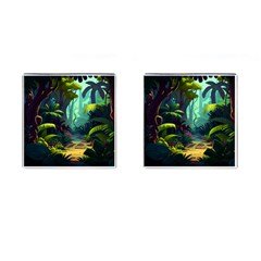 Rainforest Jungle Cartoon Animation Background Cufflinks (square) by Ndabl3x