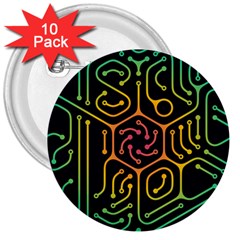 Circuit Hexagonal Geometric Pattern Background Pattern 3  Buttons (10 Pack)  by Ndabl3x