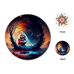 Tree Planet Moon Playing Cards Single Design (round) by Ndabl3x