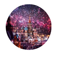 Moscow Kremlin Saint Basils Cathedral Architecture  Building Cityscape Night Fireworks Mini Round Pill Box (pack Of 5) by Cowasu
