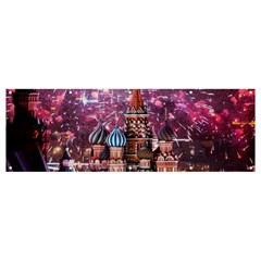 Moscow Kremlin Saint Basils Cathedral Architecture  Building Cityscape Night Fireworks Banner And Sign 12  X 4  by Cowasu