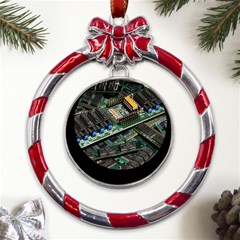 Computer Ram Tech - Metal Red Ribbon Round Ornament by Amaryn4rt