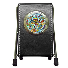 Comic Elements Colorful Seamless Pattern Pen Holder Desk Clock by Amaryn4rt