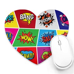 Pop Art Comic Vector Speech Cartoon Bubbles Popart Style With Humor Text Boom Bang Bubbling Expressi Heart Mousepad by Amaryn4rt
