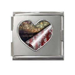 Independence Day Background Abstract Grunge American Flag Mega Link Heart Italian Charm (18mm) by Ravend