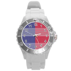 American Flag Patriot Red White Round Plastic Sport Watch (l) by Celenk