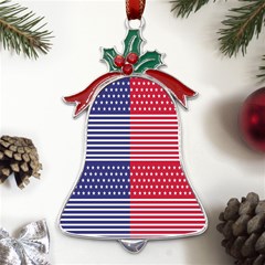 American Flag Patriot Red White Metal Holly Leaf Bell Ornament by Celenk