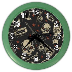 Grunge Seamless Pattern With Skulls Color Wall Clock by Amaryn4rt