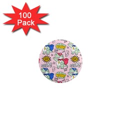 Seamless-pattern-with-many-funny-cute-superhero-dinosaurs-t-rex-mask-cloak-with-comics-style-inscrip 1  Mini Magnets (100 Pack)  by uniart180623