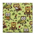 Seamless-pattern-with-flowers-owls Tile Coaster Front