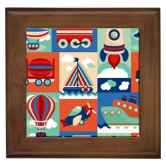 Toy-transport-cartoon-seamless-pattern-with-airplane-aerostat-sail-yacht-vector-illustration Framed Tile by uniart180623