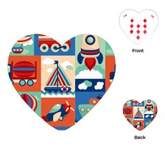 Toy-transport-cartoon-seamless-pattern-with-airplane-aerostat-sail-yacht-vector-illustration Playing Cards Single Design (heart) by uniart180623