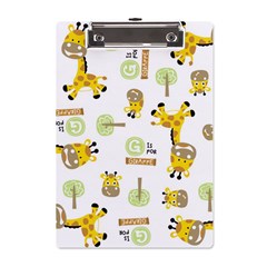 Vector-pattern-with-cute-giraffe-cartoon A5 Acrylic Clipboard by uniart180623