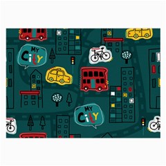Seamless-pattern-hand-drawn-with-vehicles-buildings-road Large Glasses Cloth by uniart180623