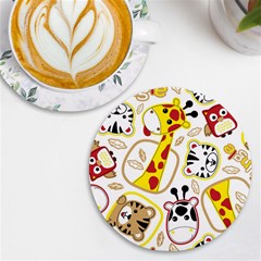Vector-seamless-pattern-nice-animals-cartoon Uv Print Round Tile Coaster by uniart180623