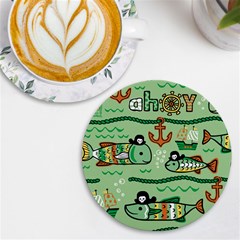 Seamless-pattern-fishes-pirates-cartoon Uv Print Round Tile Coaster by uniart180623