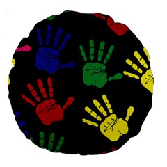 Handprints-hand-print-colourful Large 18  Premium Round Cushions by uniart180623