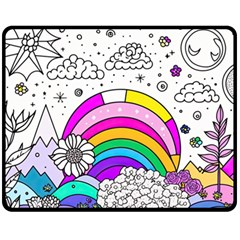 Rainbow Fun Cute Minimal Doodle Drawing Art Fleece Blanket (medium) by uniart180623