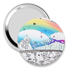 Rainbow Fun Cute Minimal Doodle Drawing Arts 3  Handbag Mirrors by uniart180623