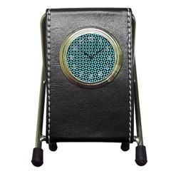 Mazipoodles Blue Donuts Polka Dot Pen Holder Desk Clock by Mazipoodles