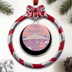 Ramen Kawaii Aesthetic Pink Metal Red Ribbon Round Ornament by Bangk1t