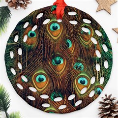 Peacock Feathers Round Filigree Ornament (two Sides) by Ravend
