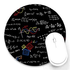 Black Background With Text Overlay Mathematics Formula Board Round Mousepad by uniart180623