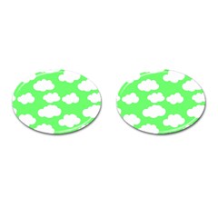 Green And White Cute Clouds  Cufflinks (oval) by ConteMonfrey