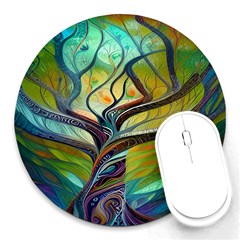 Tree Magical Colorful Abstract Metaphysical Round Mousepad by Simbadda