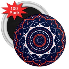 Mandala Orange Navy 3  Magnets (100 Pack) by Simbadda