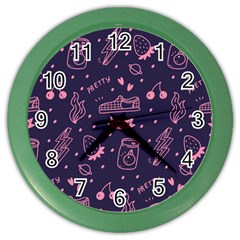 Various Cute Girly Stuff Seamless Pattern Color Wall Clock by Simbadda