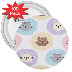 Cute Cat Seamless Pattern Background 3  Buttons (100 Pack)  by Simbadda