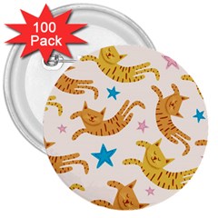Cute Cats Seamless Pattern With Stars Funny Drawing Kittens 3  Buttons (100 Pack)  by Simbadda