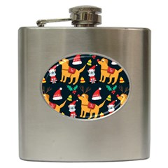 Funny Christmas Pattern Background Hip Flask (6 Oz) by Simbadda