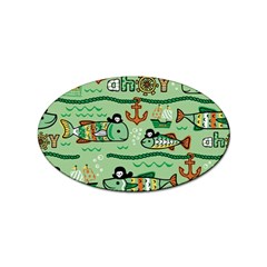 Seamless Pattern Fishes Pirates Cartoon Sticker Oval (100 Pack) by Simbadda