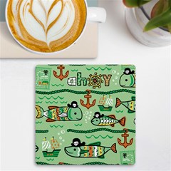 Seamless Pattern Fishes Pirates Cartoon Uv Print Square Tile Coaster  by Simbadda