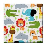 Seamless Pattern Vector With Animals Cartoon Tile Coaster Front