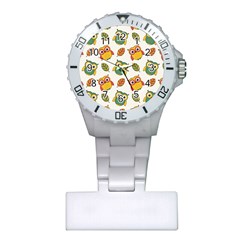 Background-with-owls-leaves-pattern Plastic Nurses Watch by Simbadda