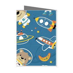 Seamless-pattern-funny-astronaut-outer-space-transportation Mini Greeting Cards (pkg Of 8) by Simbadda