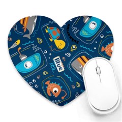 Seamless Pattern Vector Submarine With Sea Animals Cartoon Heart Mousepad by Simbadda