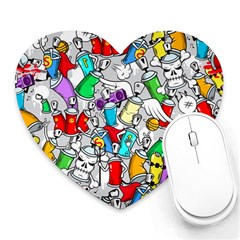 Graffiti Characters Seamless Pattern Heart Mousepad by Simbadda