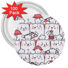 Cute-cat-chef-cooking-seamless-pattern-cartoon 3  Buttons (100 Pack)  by Simbadda