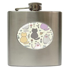 Funny Cartoon Cat Seamless Pattern Hip Flask (6 Oz) by Simbadda